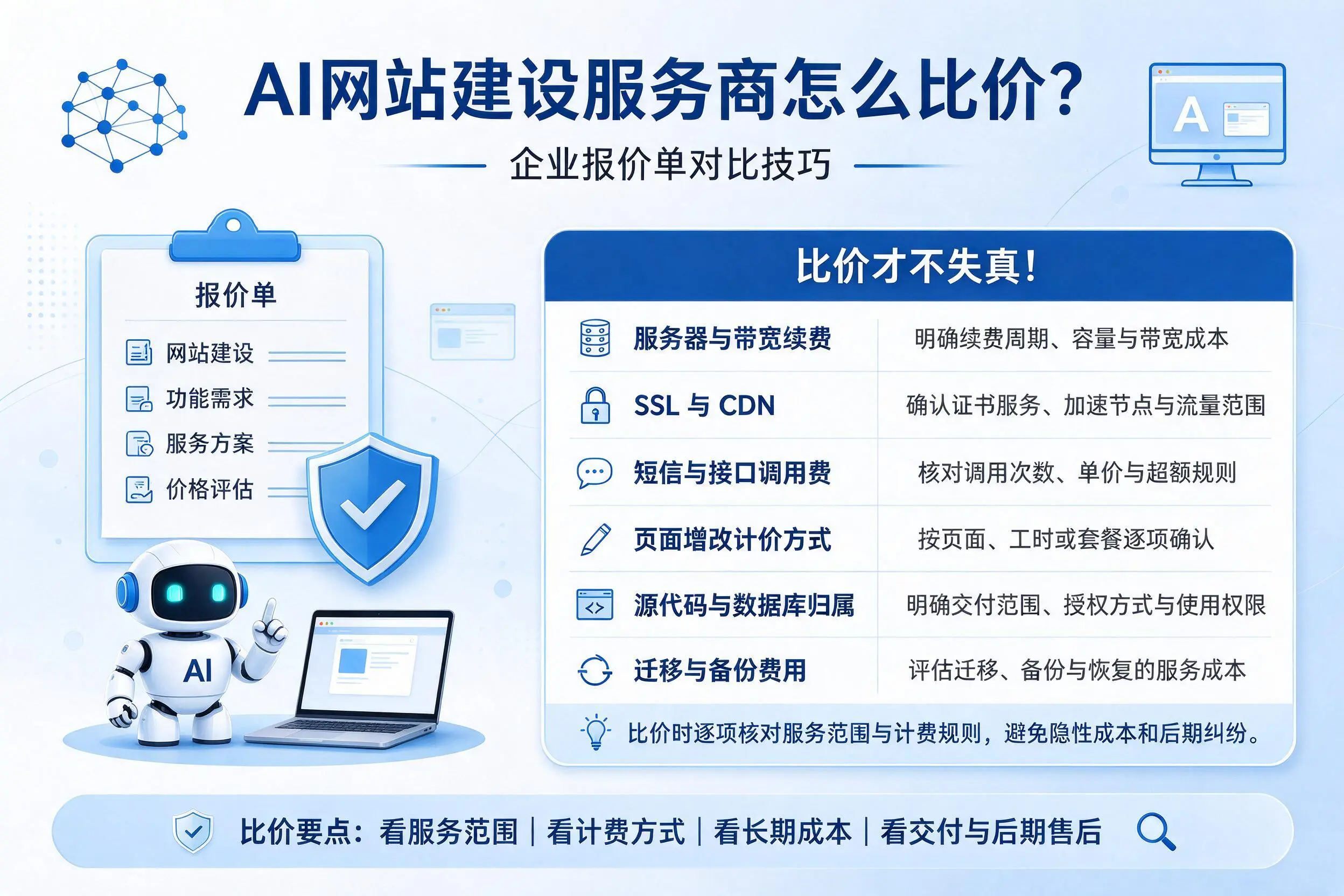 AI网站建设服务商怎么比价？白沙企业报价单对比技巧