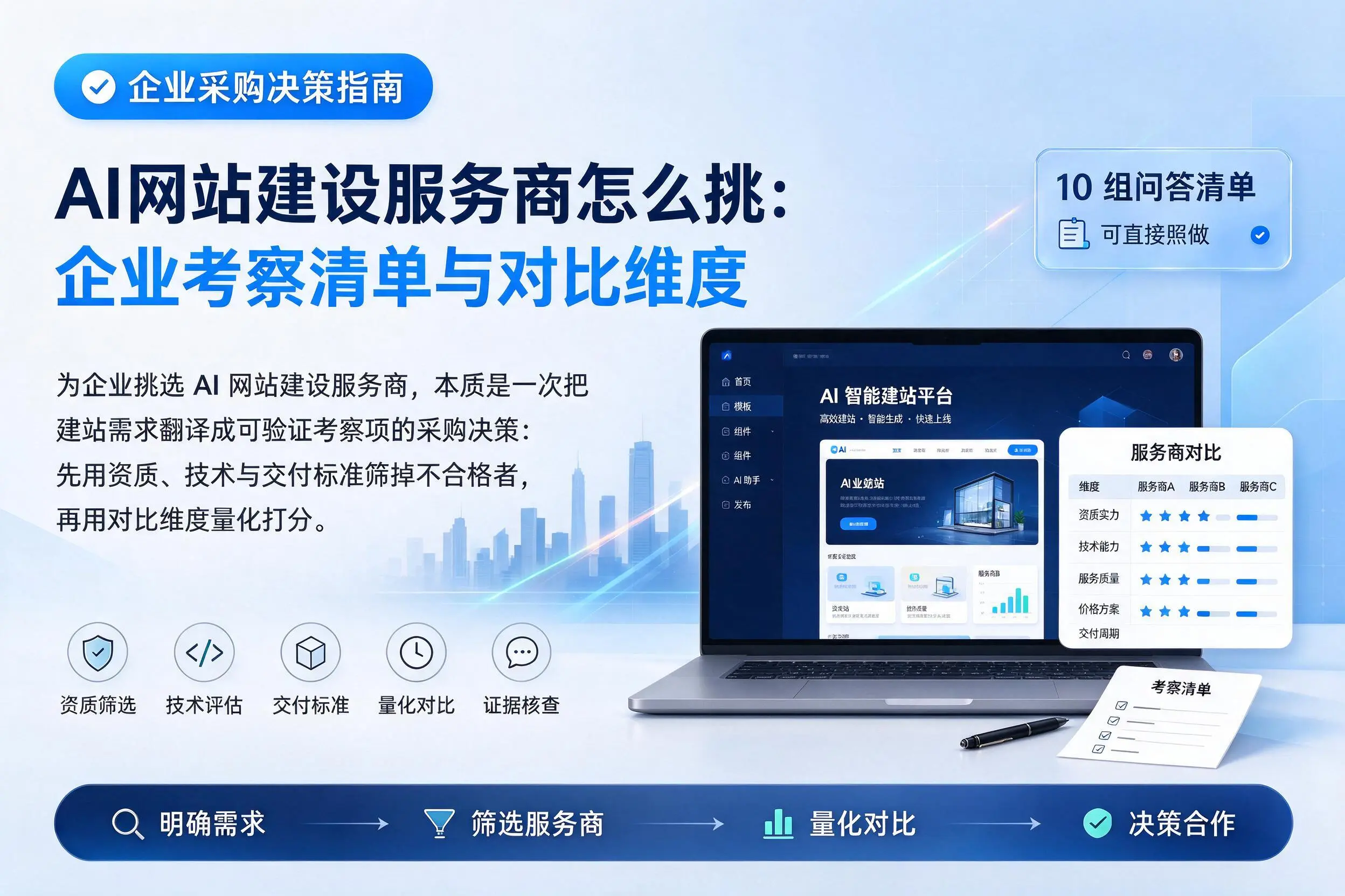 AI网站建设服务商怎么挑:白沙企业考察清单与对比维度
