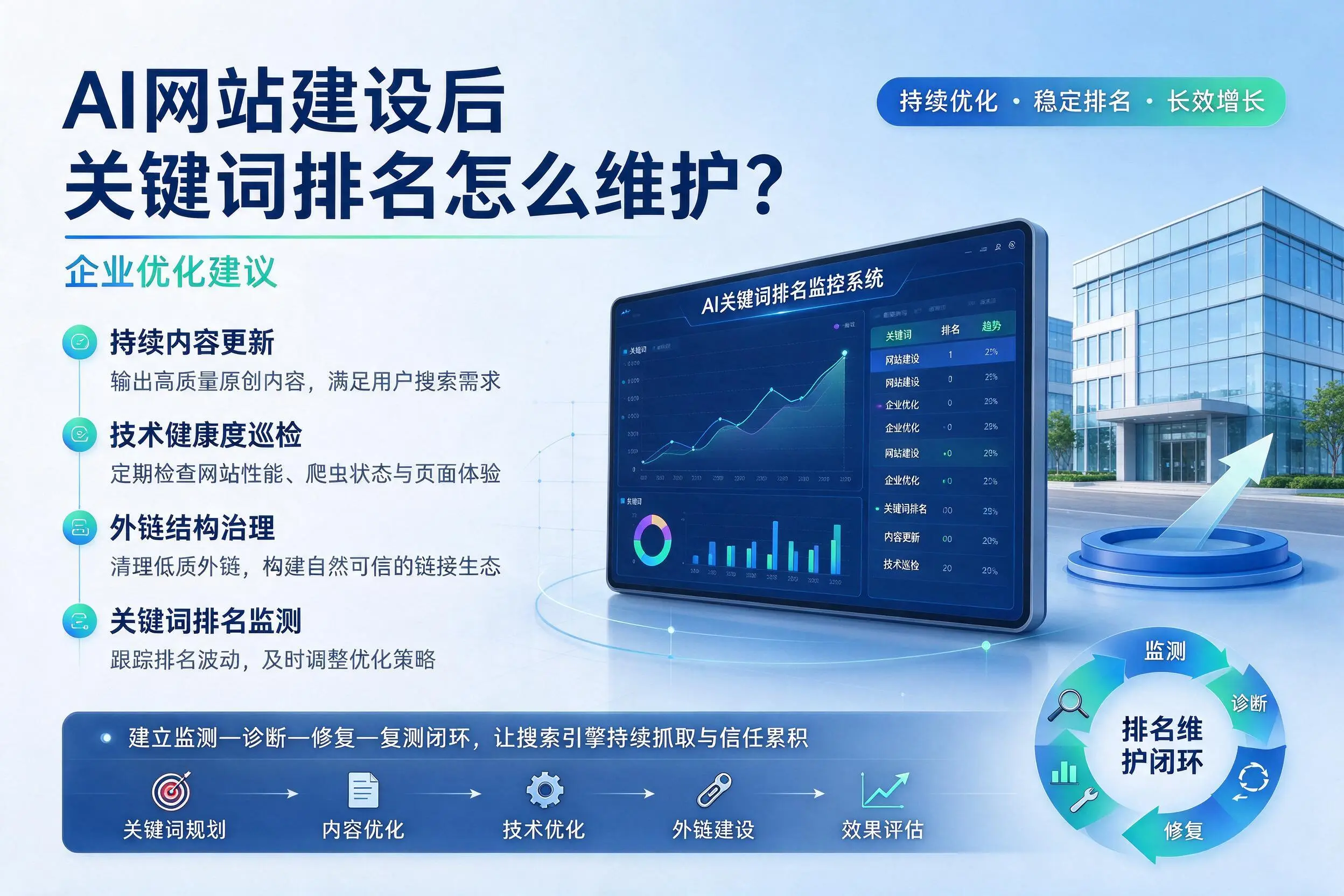 AI网站建设后关键词排名怎么维护？白沙企业优化建议