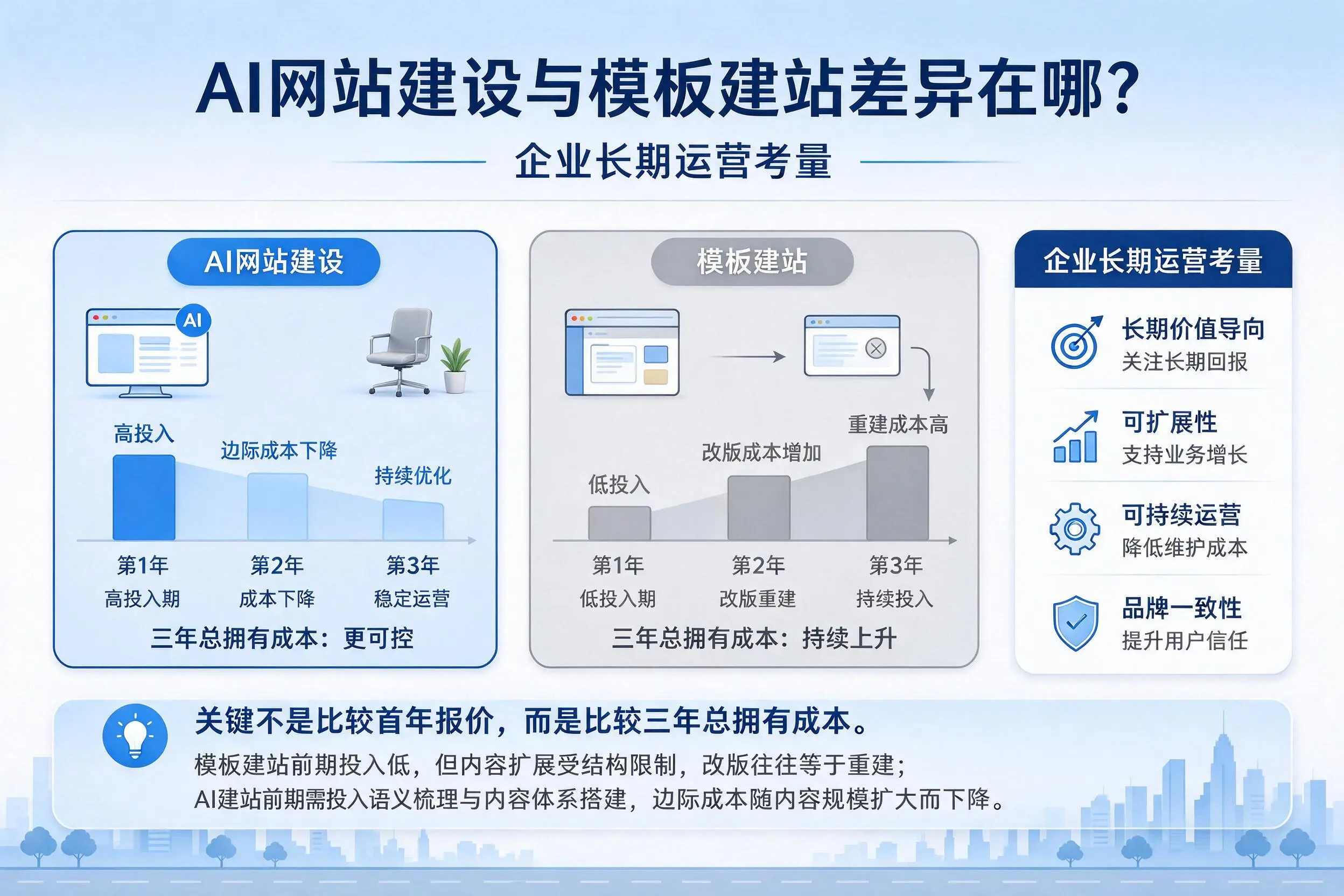 AI网站建设与模板建站差异在哪？白沙企业长期运营考量